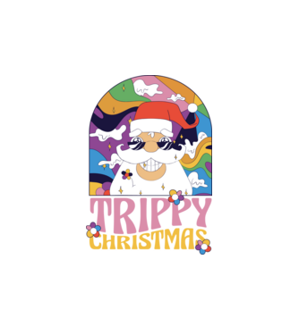 Trippy Christmas model alb pe tricou