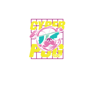 Mops Cyber Pug model negru pe tricou