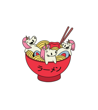 Unicorn Ramen model alb pe tricou