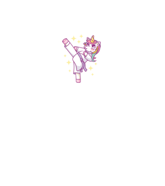 Karate unicorn model alb pe tricou