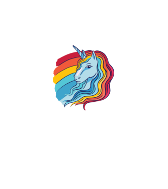 Unicorn cu Curcubeu model negru pe tricou