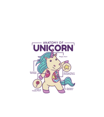 Unicorn Anatomie model alb pe tricou
