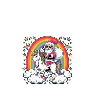 Moș Crăciun cool pe un unicorn model negru pe tricou