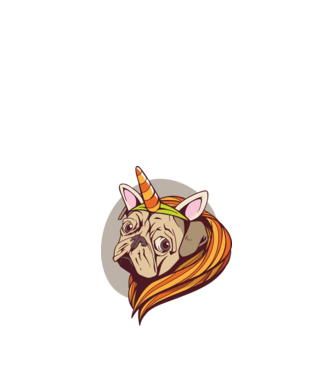 Halloween Mops în costum de Unicorn model alb pe tricou
