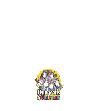 Dungeons and Unicorns model alb pe tricou