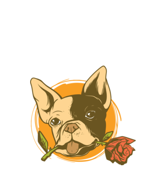 Bulldog francez cu trandafir model negru pe tricou