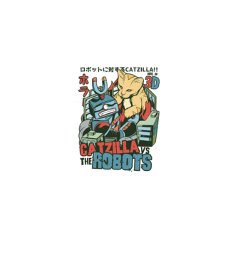 Catzilla Vs Robots model alb pe tricou