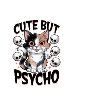 Cute, but Psycho pisică Alb model albastru deschis pe tricou