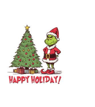 Happy Holiday Grinch model albastru închis pe tricou