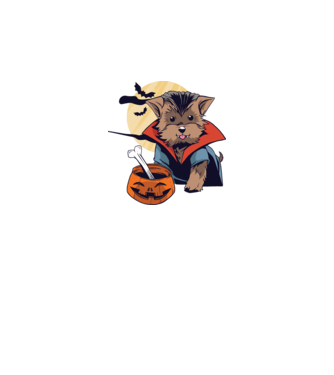 Vampir Yorkie Halloween model gri pe tricou