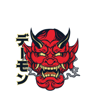Mască demon chinez model alb pe tricou