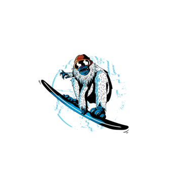 Yeti Snowboarder model alb pe tricou