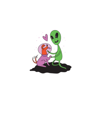 Alien cu câine model alb pe tricou