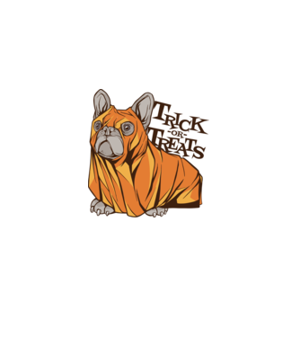 Trick or Treat Mops Halloween model alb pe tricou