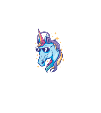 Unicorn strălucitor cu căști model mov pe tricou