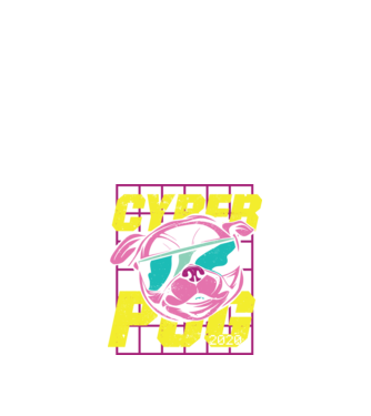 Mops Cyber Pug model negru pe tricou