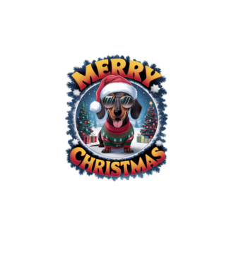 Merry Christmas Teckel model alb pe tricou