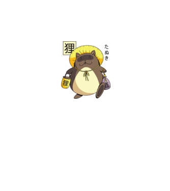 Tanuki Yokai model albastru închis pe tricou