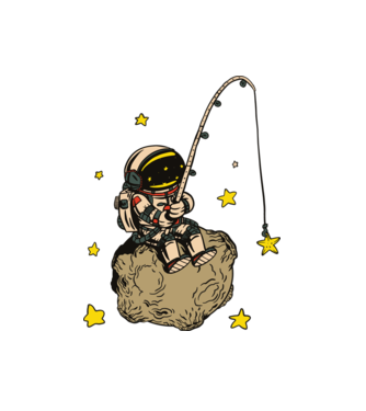 Pescar Astronaut model alb pe tricou