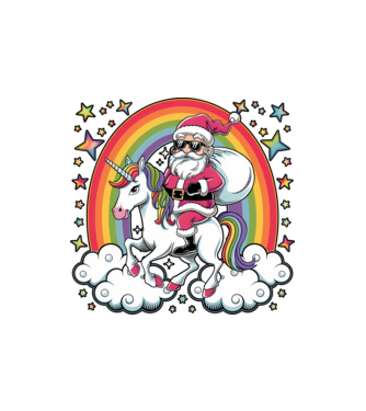 Moș Crăciun cool pe un unicorn model nisipiu pe tricou
