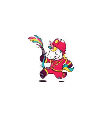 Pompier Unicorn model alb pe tricou