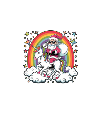 Moș Crăciun cool pe un unicorn model alb pe tricou