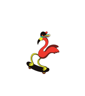 Flamingo Skateboarder model alb pe tricou