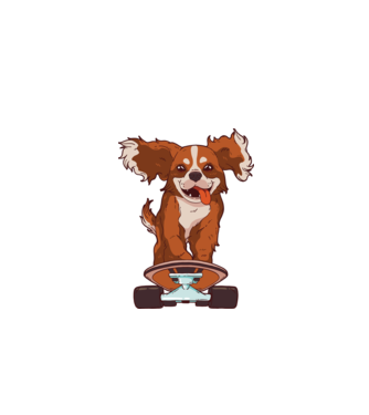 Skateboarding Cavalier King Spaniel model albastru închis pe tricou