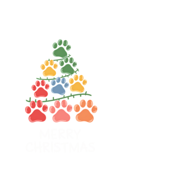 Merry Christmas Paws Negru model alb pe tricou