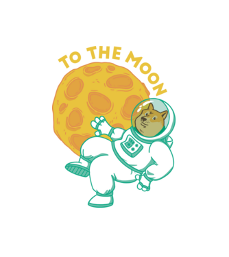Dogecoin to the moon model alb pe tricou