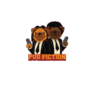 Pug Fiction Pugs Mops Pulp Fiction parodie model alb pe tricou