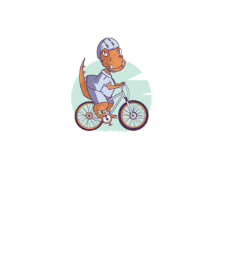 Dinozaur de T-Rex cu bicicletă model albastru deschis pe tricou
