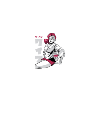 Anime fată cu vin model albastru închis pe tricou