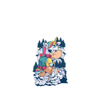 Unicorn excursionist pipi model alb pe tricou