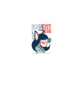 Kitsune Yokai Anime model gri pe tricou