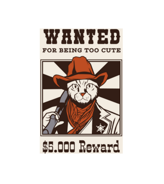 Wanted for being too cute Cowboy cu pisică model alb pe tricou