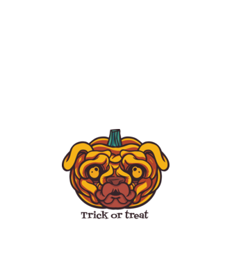 Mops cap de dovleac Halloween model alb pe tricou