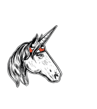 Cal Unicorn model alb pe tricou