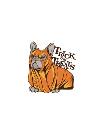 Trick or Treat Mops Halloween model alb pe tricou