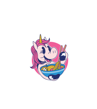 Unicorn Ramen model negru pe tricou