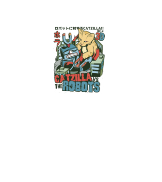 Catzilla Vs Robots model alb pe tricou