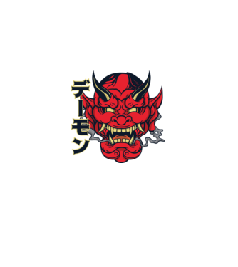 Mască demon chinez model alb pe tricou