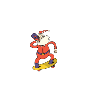 Moș Crăciun Skateboarder model alb pe tricou