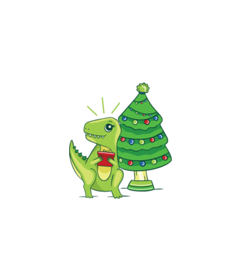 T-rex de Crăciun model alb pe tricou