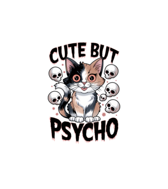 Cute, but Psycho pisică Alb model alb pe tricou