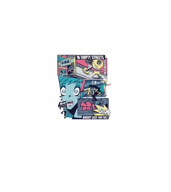 Anime Vaporwave Benzi desenate Skateboard model negru pe tricou