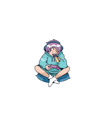 Anime Gamer Fată cu ciocolată model albastru închis pe tricou