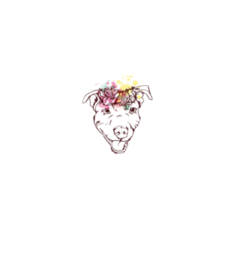 Floral Pitbull model alb pe tricou