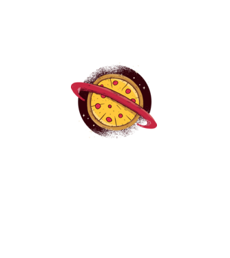 Pizza Planetă model alb pe tricou