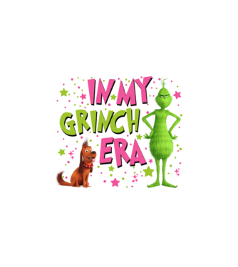 In my Grinch era model alb pe tricou